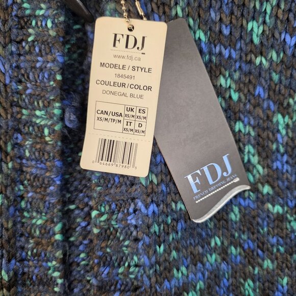 FDJ Sleeveless Knit Cardigan Toggle Closure Donegal Blue Hooded Sweater XS/M - Picture 5 of 11